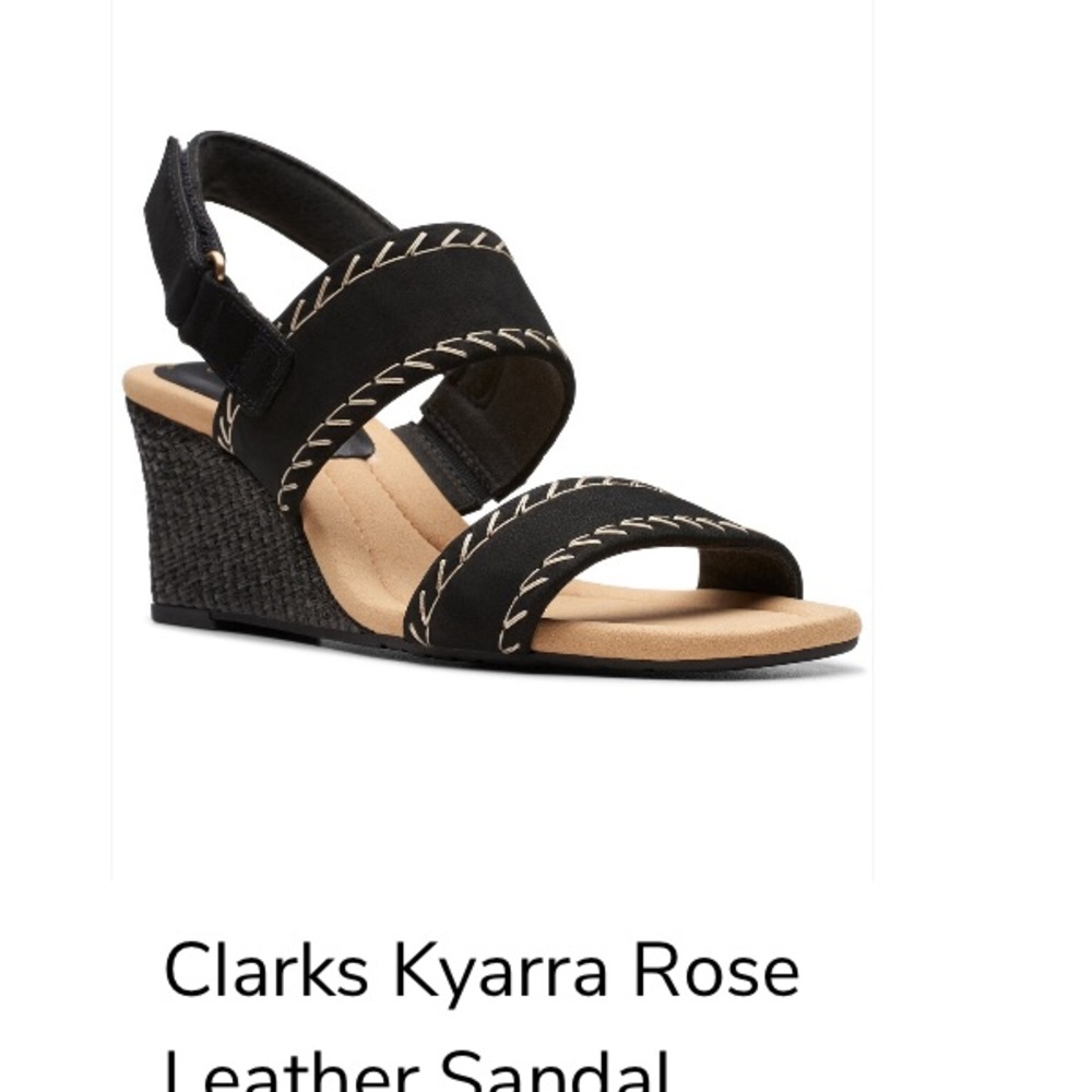 Clarks Kyarra Black Leather Wedge Sandal